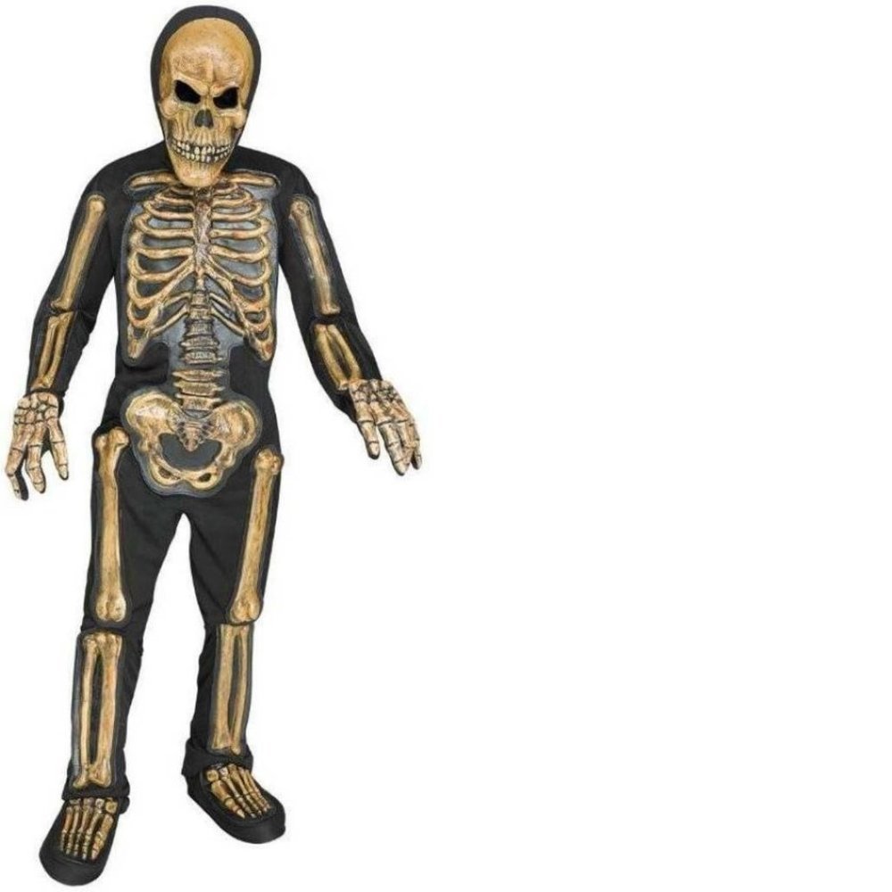 Gold Skeleton Halloween Costume 8/10 Skelebones 3-D Jumpsuit, Mask 6 Pc Boys